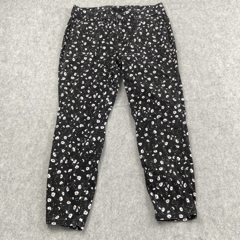 Lane Bryant Pants Womens 18 (36x26) Black Floral Ankle Tapered Stretch